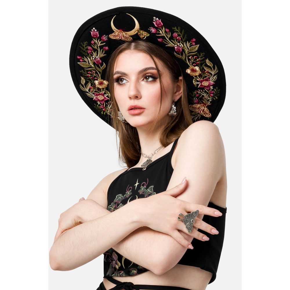 Restyle - Wildflower Fedora hut - Breiter Krempe - Schwarz
